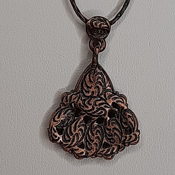 Vtg 1928 Copper Toned Yellow Moon Glow Rhinestone Necklace chain - Picture 4 of 8